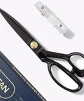 9 Inch Heavy Duty Fabric Scissors For Cutting Cloth And Materials Professional Sewing Shears With High Carbon Steel Blades Razor Sharp Tailor Scissors For DIY Projects Home Office And School Use Durable Long Lasting, black scissors with measuring tape and box
