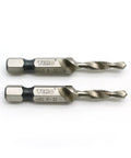 2 Piece M2 High Speed Steel 8 32 Thread Hex Bit Combo Drill Tap Countersink Tool set with hex shanks and threads for metalwork.