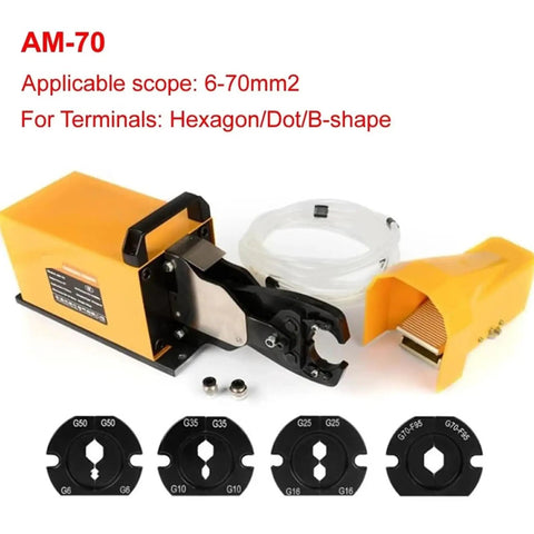 Heavy Duty Pneumatic Terminal Crimping Tool With No Sweat Air Pressure Adjustment For Semi Automatic Cold Press And Non Insulated Cable Lugs Professional Grade Workhorse with hex dies and air hose.