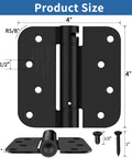 Heavy Duty Four Inch Self Closing Door Hinges Three Pack Featuring Five Eighths Corners and Spring Loaded Setup For Interior Rooms That Shut Smoothly Straight Up Zero Hassle Every Day - 4 inch hinge with detailed measurements and black finish.