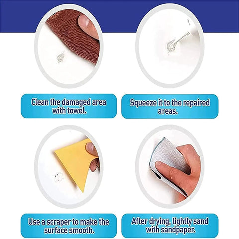 Step-by-step guide for using Pro Grade Drywall Repair Kit With Scraper And Mending Agent, Wall Patch Kit for Cracks and Holes.
