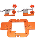 Precision Router Corner Radius Template Set R20 R25 R30 R35 with Secure Board Locking Clamp, orange aluminum components for woodworking.