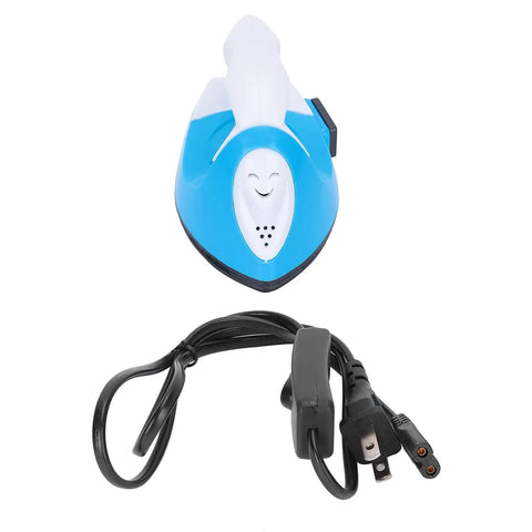 Luocute Mini Iron For DIY Heat Transfer Projects Features Rapid Preheating And Constant Temperature Control with blue design and electric cord.