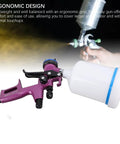 Lightweight HVLP Paint Sprayer Kit With Adjustable Flow Dial For Drywall And Car Panels, ergonomic purple handheld spray gun.