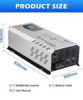 Heavy Duty 6000 Watt Pure Sine Wave Off Grid Power Inverter With Built In Battery Charger And Auto Transfer Switch 48V Dc To 120V 240V Ac Split Phase Rock Solid Backup size dimensions shown from side view