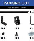 Packing list for 4 Pack 600mm 2020 Aluminum V Slot Extrusion Black 20x20 With Corner Bracket Kit For 3D Printer Rig