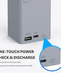 Close-up of dual charging ports on Two-Way Fast Charging Hub for DJI Mini 5 Pro, Mini 4 Pro, Mini 3 drones with power button detail.