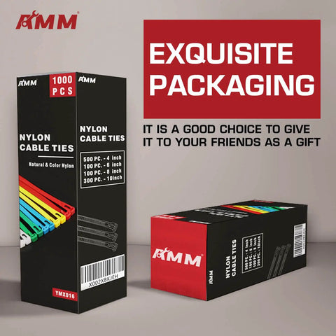 Colorful Zip Ties Pack 1000 Count With Assorted Sizes 4 6 8 And 10 Inches In A Handy Plastic Storage Jar displayed in packaging.