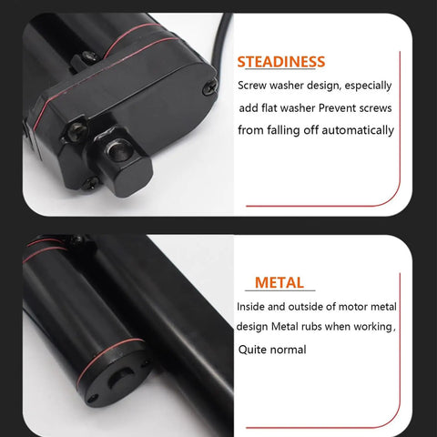 Beefy 12V Linear Actuator With 4 Inch Stroke, highlighting screw washer and metal motor design
