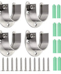 Top Shelf Four Pack Of Closet Rod End Supports And Brackets Secure 1 Half Inch Poles In Sleek Silver with screws and wall anchors.