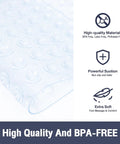 Square Shower Mat And Bathtub Grip Clear Non Slip Tub Floor Cover With Heavy Suction Nubs showing high-quality, BPA-free material and powerful suction.