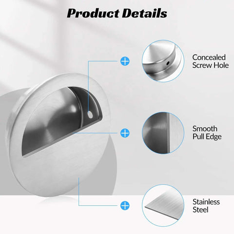 Round Recessed Sliding Closet Door Pulls 40mm Inner Diameter Stainless Steel Door Handle with concealed screw hole