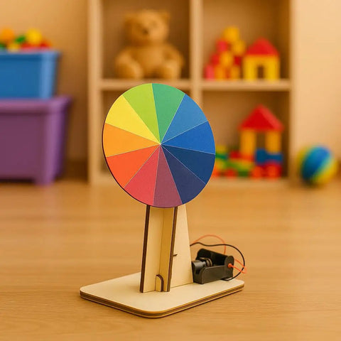 Hands On 5 In 1 DIY Engineering Kit For Kids And Teens With Rainbow Windmill Wooden Helicopter Hydraulic Claw Hydraulic Excavator And More To See Real World Engineering In Action And Boost Creative Problem Solving. rainbow wooden windmill kit on base