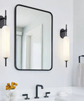 Black Milk Glass Wall Sconces Set Of 2 For Living Room Bedroom Hallway Mid Century Modern Style Lighting Fixtures With Matte Black Canopy And Soft Glass Glow Wall Mount Lamps Ideal For Mirror