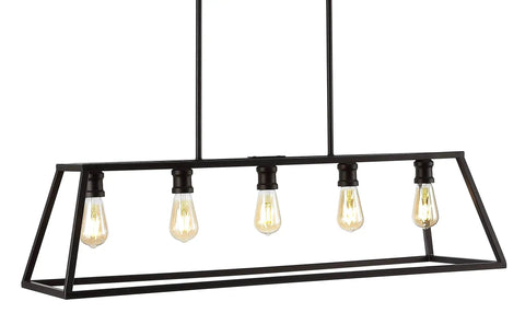 Oil Rubbed Bronze 38 Inch 5-Light Farmhouse Linear Pendant For Kitchen Island, Adjustable Iron Vintage Chandelier
