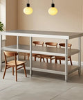 Heavy Duty Three Layer Stainless Steel Workbench Kitchen Countertop Rock Solid Prep Table With Adjustable Legs and two shelves.
