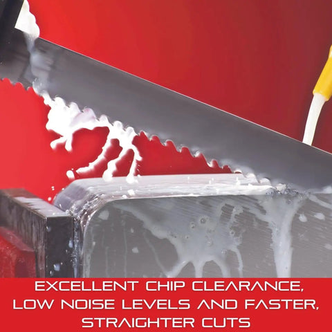 Intenss Pro Bi-Metal Band Saw Blade With M42 HSS Cutting Edge For Heavy-Duty Intensive Production Cuts In Ferrous And Non-Ferrous Metals, 8 Ft Length, 1 In Wide,.035 In Thick, 6-10 TPI, IP-P-R Grind