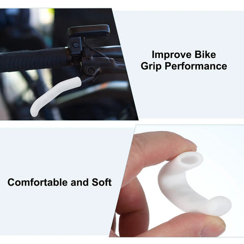 Bike Brake Lever Silicone Sleeve 2 Pack, anti slip cover on handlebar for mountain and road bikes, showing close-up of white silicone grip
