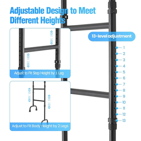 Premium Stair Assist Cane With 13 Adjustable Height Settings And Secure Non Slip Grip showing 13-level height adjustment features.