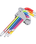 Kickstart Your Home Repair Game With This Hottest 9 Pcs Arm Hex Wrench Set Featuring Gnarly Color Coding And Solid Metal Star Hex Keys For Pro Level Maintenance, Fixing, And All Your Daily DIY Projects Without The Stress. Color-coded 9-piece Torx wrench set with gray holder and metal tips
