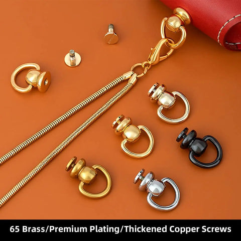 Top Tier 20 Pack Solid Brass Ball Chicago Studs Heavy Duty Screw Rivets With D Rings Badass Hardware For Leathercraft Belt Straps Wallet Chains And Diy Gear Gilt Gold Small, featuring gold, silver, and black metal hardware.