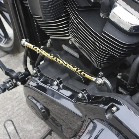 Gold Titanium Plated Adjustable Shift Lever Linkage Rod 11.5 to 12.5 Inches for Harley Softail and Touring Trike, CNC Machined Aluminum, Lightweight, Durable, Ride Ready Shifter Linkage on engine