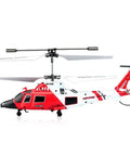Red and white Three Point Five Channel RC Helicopter With Gyro For Beginners, side view, stable flight, 2.4GHz control
