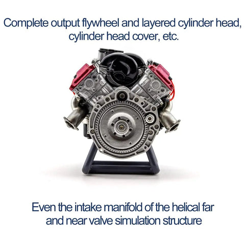 3D Printed Resin V8 Engine Model Kit for RC Car Fans Realistic Dynamic V8 Internal Combustion Engine Replica for AX90104 SCX10 II Capra VS4-10 Pro Ultra DIY Assembly High Detail Hobby Accessory, front view on stand