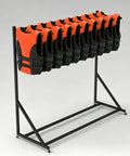 Hella Sturdy Rolling Life Vest Holder And Pfd Storage Rack Featuring Swivel Casters For Effortless Beach And Poolside Gear Drying Sweet Setup Mobile Organizer Rack with multiple life vests.