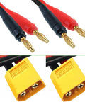 XT30 Male To 4mm Banana Plug Adapter Cable 16AWG 30CM Lead For RC LiPo Battery Charging FPV Drone, shown in yellow, 2 pack