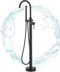 Freestanding Tub Filler With Handheld Shower, Floor Mount Tub Faucet In Matte Black, 360 Degree Swivel Spout, Three Leg Base