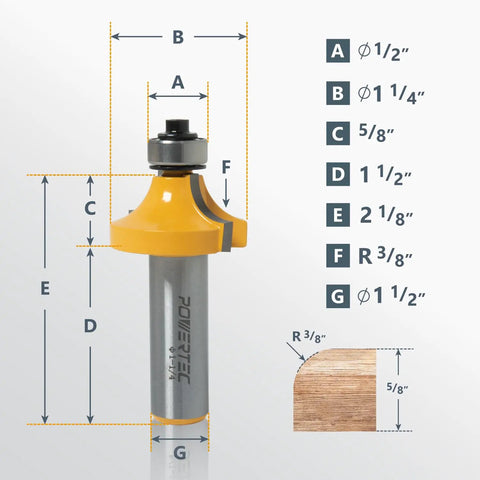 Rail Coping Sled Kit For Clean, Precise Woodworking Joints Featuring A 3/8 Inch Radius Roundover Router Bit, diagram with dimensions