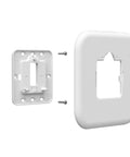 Front view of Large Cover Plate And Electrical Box Adaptor For T Series Thermostats with screws and adaptor, white.