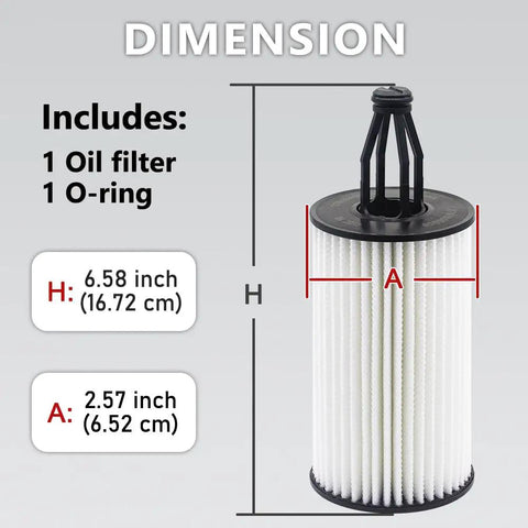 Detailed dimensions of Mercedes Benz Oil Filter For ML350 E350 C300 C400 S550 GLK350, showing height and diameter measurements.