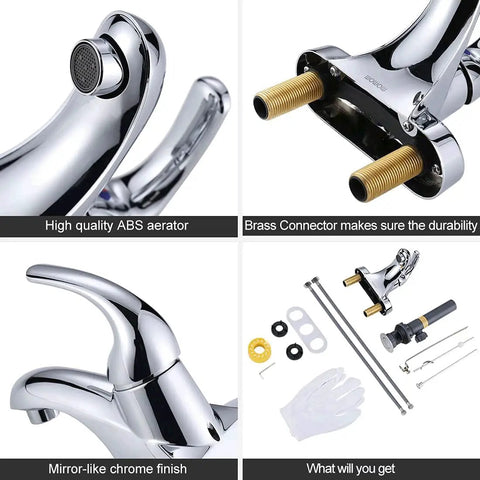 Single Handle Low Arc Bathroom Faucet With Lift Rod Drain Assembly 4 Inch Centerset Chrome Vanity Tap Basin Mixer components