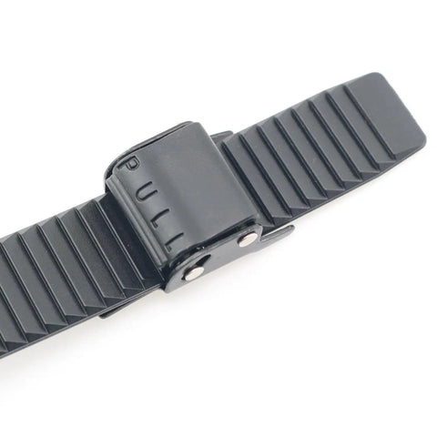 Inline Skate Strap Replacement Kit 2 Pack With Screws And Nuts Durable PVC Straps; close-up of black strap and buckle.
