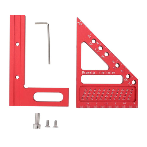 3D Multi Angle Measuring Ruler For Woodworking And Carpentry, Aluminum Alloy Square Protractor with red design