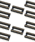 Gold Plated DIP IC Socket Adapter 2 Rows With 16 Round Pins For Soldering PCB Boards arranged in multiple sets.