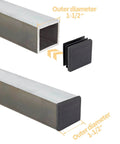 30 Pack One And One Half Inch Square Plastic End Caps for Square Tubing Chair Legs Fence Black shown next to square tubing.