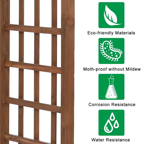 7Foot Wooden Garden Arbor Arch for Outdoor Trellis And Pergola with eco-friendly features and weatherproof dark brown wood lattice.