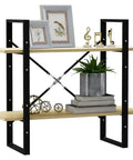 Two-Tier Book Cabinet In Sonoma Oak Finish Made From Engineered Wood with decor, books, and frames on shelves