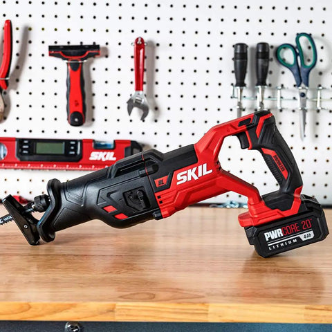 Cordless Reciprocating Saw Kit With Brushless 20V PWR CORE 20 Battery, 4.0Ah, in workshop setting