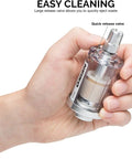 Hand holding the Water and Oil Separator For Air Lines Two Pack One Quarter Inch NPT Inlet And Outlet Air Tool Filter Dryer.