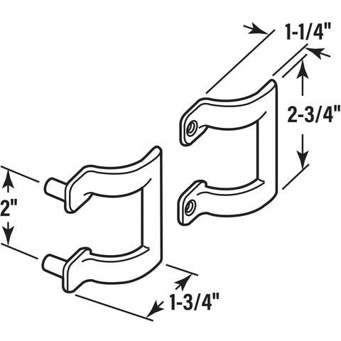 Diagram of Diecast Shower Door Handle Set In Chrome For Tub Enclosures And Sliding Or Swinging Doors, 2 Inch Hole Center.