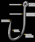 Close-up of stainless steel fishing hook from Bulk Fishing Hooks Set 400 Pcs Assorted Sizes for Freshwater and Saltwater Fishing with Catfish Worm Hooks Gear.