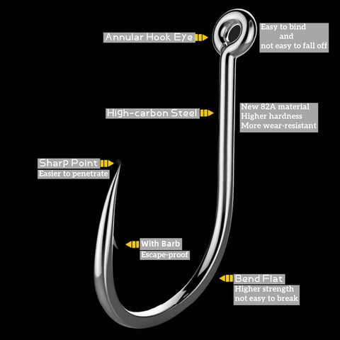 Close-up of stainless steel fishing hook from Bulk Fishing Hooks Set 400 Pcs Assorted Sizes for Freshwater and Saltwater Fishing with Catfish Worm Hooks Gear.
