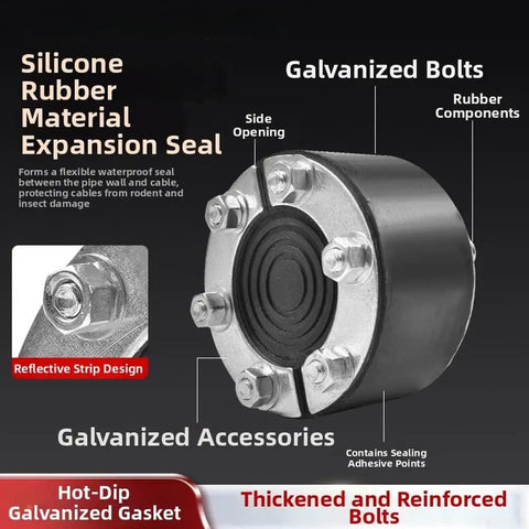 Heavy Duty 80Mm Wire Conduit Grommet With An Adjustable Onion Layer Design For Lock Tight Sealing That Slaps Up Fast And Keeps Out Moisture Rust And Pesky Crawlers From Garage Walls Basement Sewers Or Pipe Runs mounted alongside galvanized bolts and rubber components.
