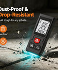 Heavy Duty Digital Laser Distance Meter 131 Ft Measuring Tool With Glowing Backlit Lcd Screen measuring distances on jobsite.