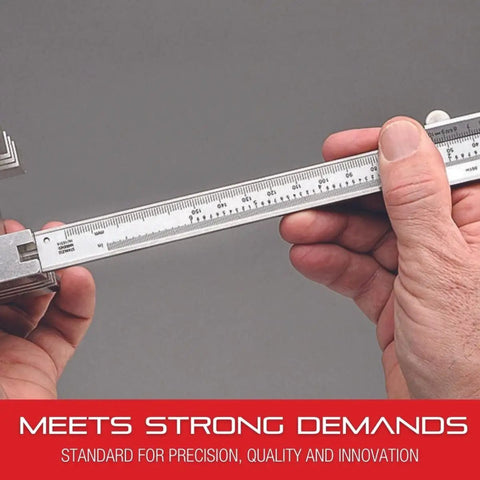 Vernier Caliper With Hardened Stainless Steel Depth Rod And Lock Screw Built For Pro Grade Precision, hands using tool