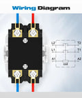 Wiring diagram for 2 Pole 40 Amp 24V AC Contactor For HVAC Outdoor Units And Condensers with connection points labeled.